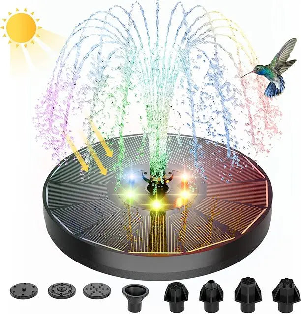 Solar Water Fountain for birds with LED lights.