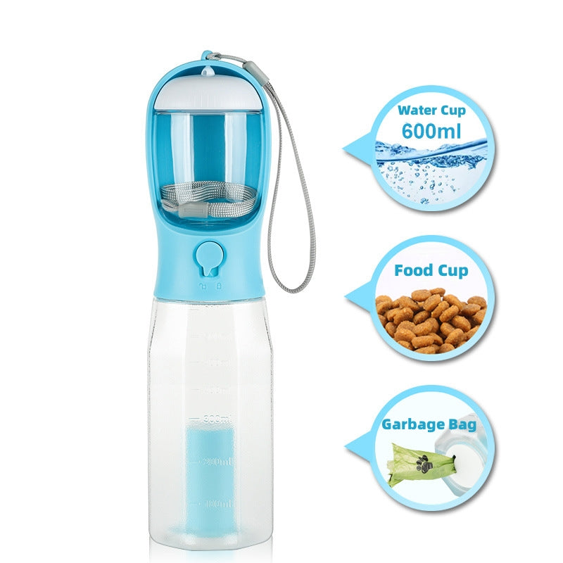 Portable 3 in 1 Water Bottle for Dogs and Cats - Water Feeder, Food Feeder, Poop Dispenser